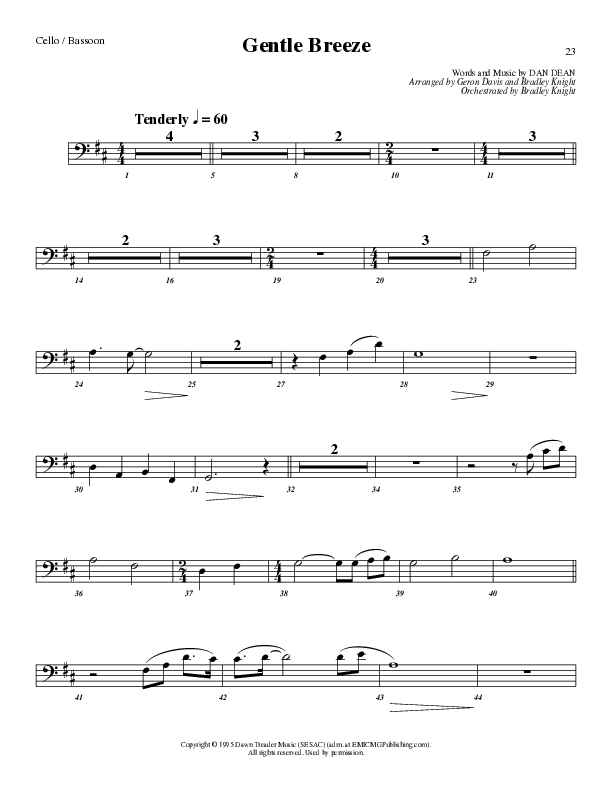 Gentle Breeze (Choral Anthem SATB) Cello (Lillenas Choral / Arr. Geron Davis / Arr. Bradley Knight)