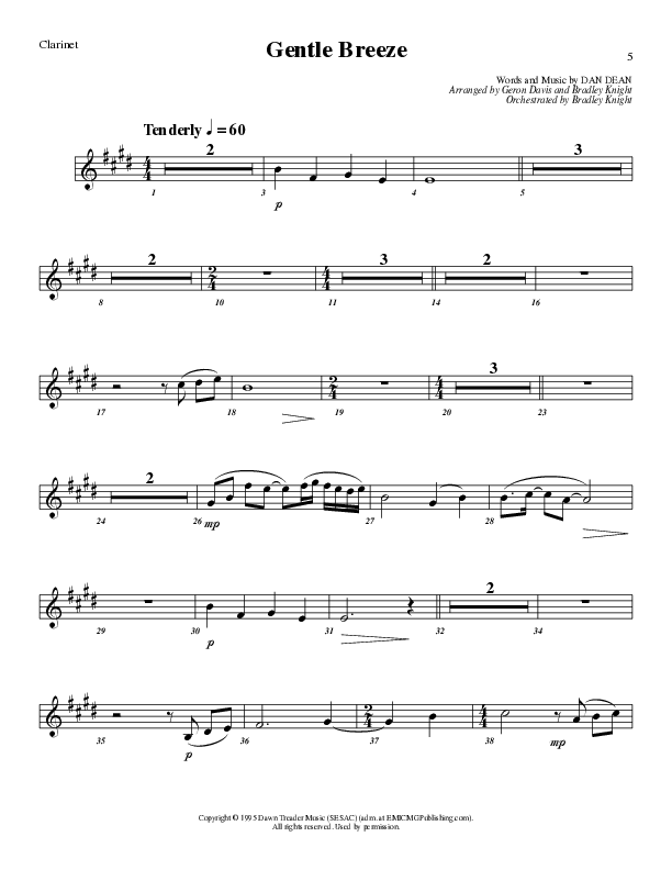 Gentle Breeze (Choral Anthem SATB) Clarinet (Lillenas Choral / Arr. Geron Davis / Arr. Bradley Knight)
