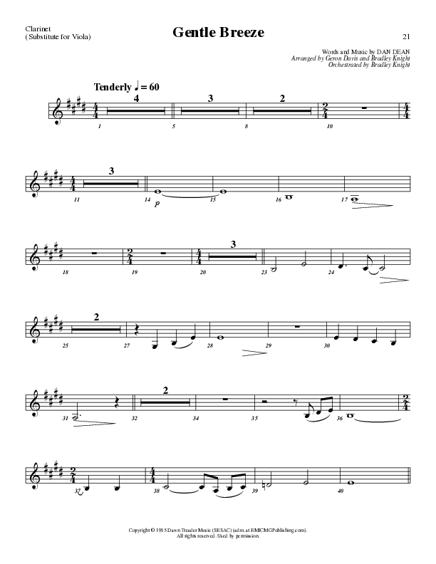 Gentle Breeze (Choral Anthem SATB) Clarinet (Lillenas Choral / Arr. Geron Davis / Arr. Bradley Knight)