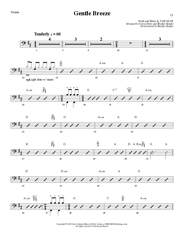 Gentle Breeze (Choral Anthem SATB) Drum Set (Lillenas Choral / Arr. Geron Davis / Arr. Bradley Knight)