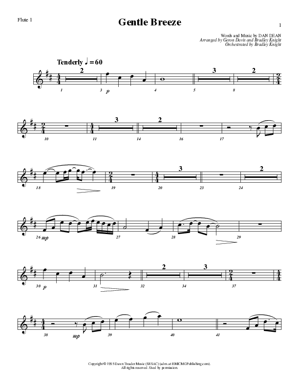 Gentle Breeze (Choral Anthem SATB) Flute (Lillenas Choral / Arr. Geron Davis / Arr. Bradley Knight)