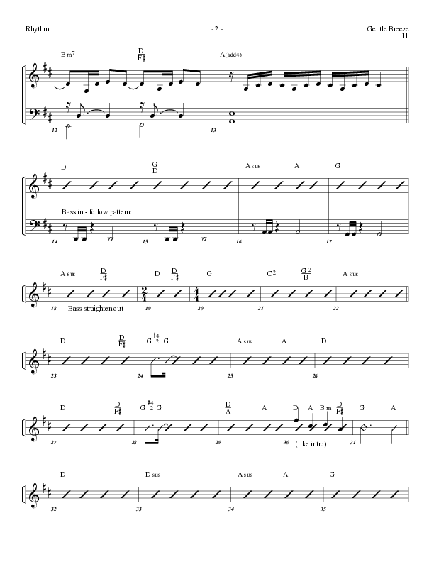 Gentle Breeze (Choral Anthem SATB) Rhythm Chart (Lillenas Choral / Arr. Geron Davis / Arr. Bradley Knight)