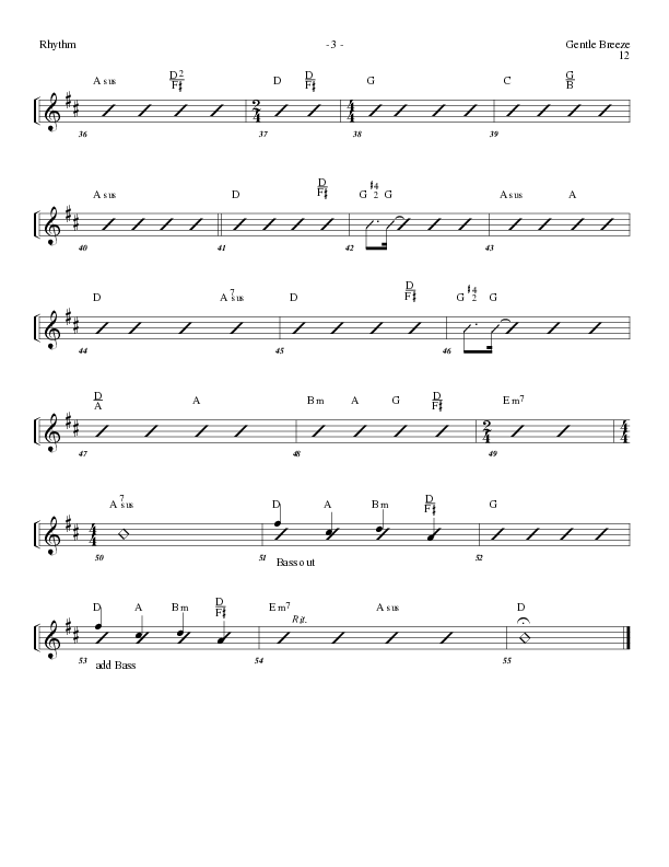 Gentle Breeze (Choral Anthem SATB) Rhythm Chart (Lillenas Choral / Arr. Geron Davis / Arr. Bradley Knight)