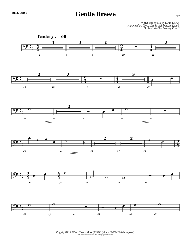 Gentle Breeze (Choral Anthem SATB) String Bass (Lillenas Choral / Arr. Geron Davis / Arr. Bradley Knight)