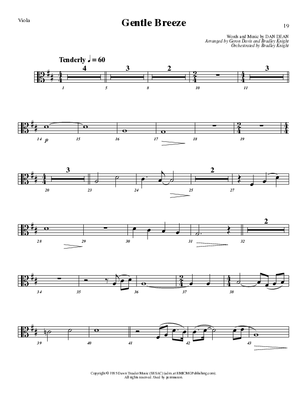 Gentle Breeze (Choral Anthem SATB) Viola (Lillenas Choral / Arr. Geron Davis / Arr. Bradley Knight)