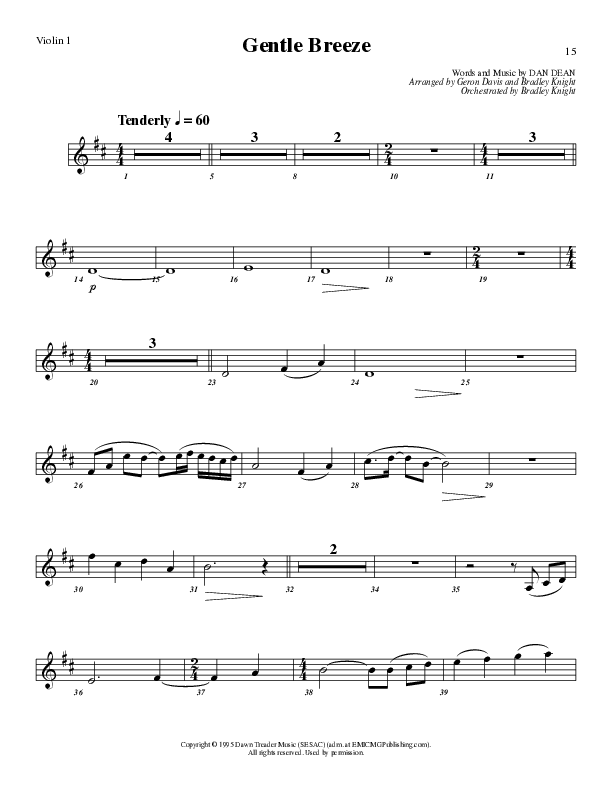 Gentle Breeze (Choral Anthem SATB) Violin 1 (Lillenas Choral / Arr. Geron Davis / Arr. Bradley Knight)