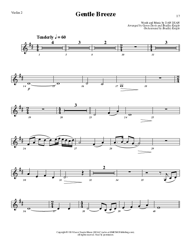 Gentle Breeze (Choral Anthem SATB) Violin 2 (Lillenas Choral / Arr. Geron Davis / Arr. Bradley Knight)