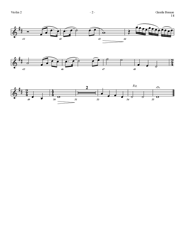 Gentle Breeze (Choral Anthem SATB) Violin 2 (Lillenas Choral / Arr. Geron Davis / Arr. Bradley Knight)