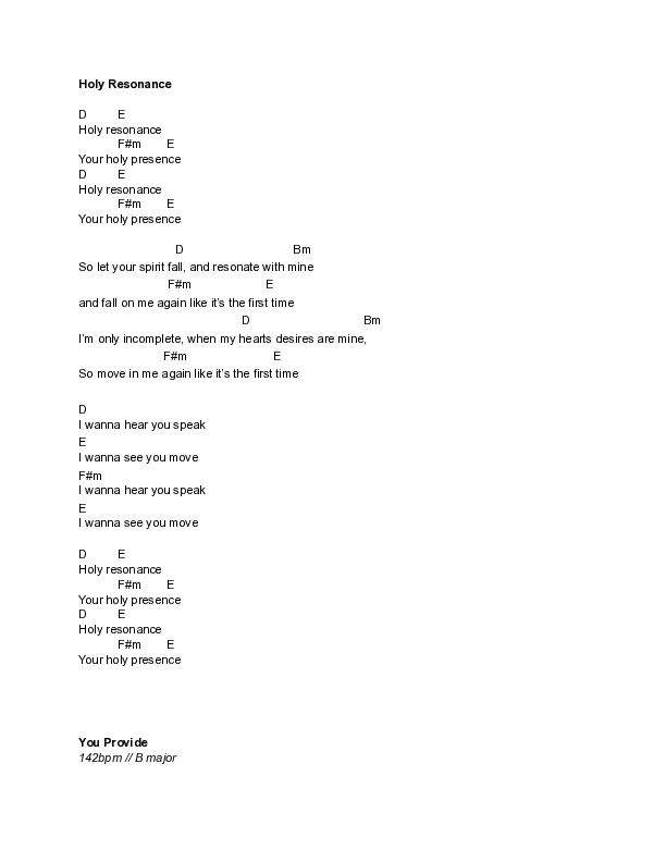 Holy Resonance (Live) Chord Chart (Freedom Church)