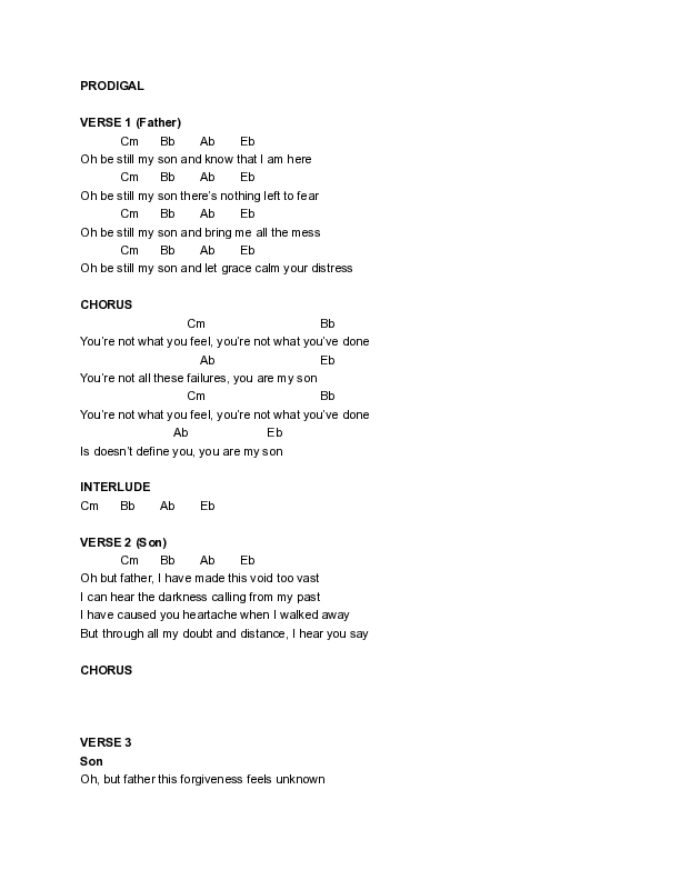 Prodigal (Live) Chord Chart (Freedom Church)