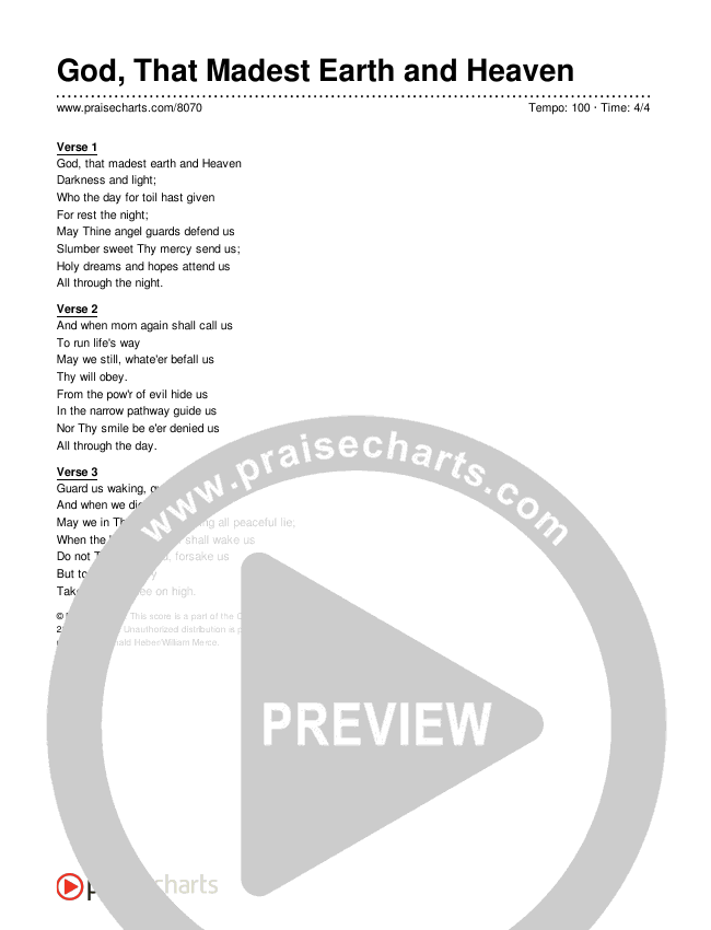 God, That Madest Earth and Heaven Lyrics (Traditional Hymn)