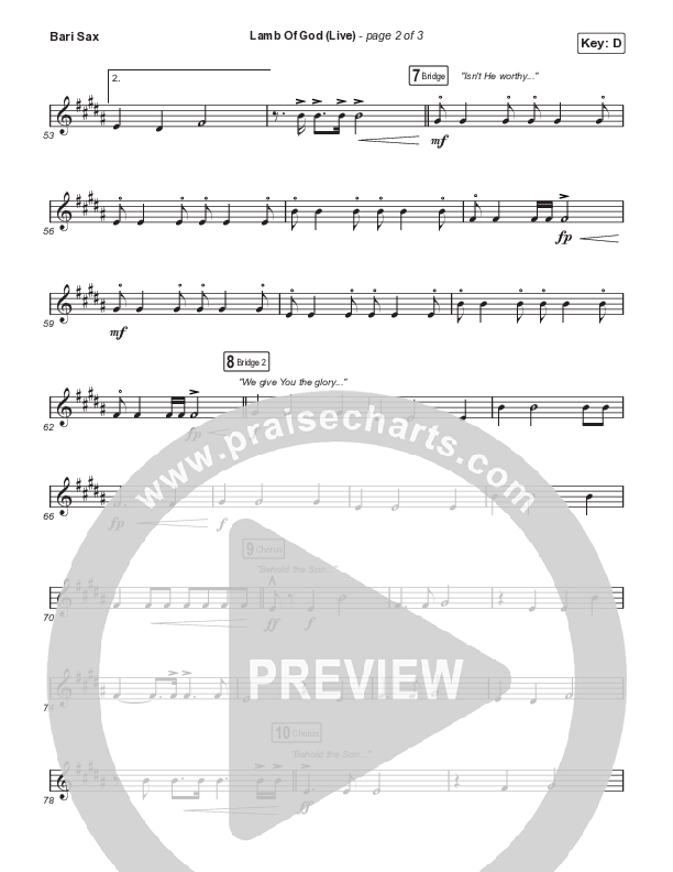 Lamb Of God (Choral Anthem SATB) Bari Sax (Matt Redman / David Funk / Arr. Mason Brown)