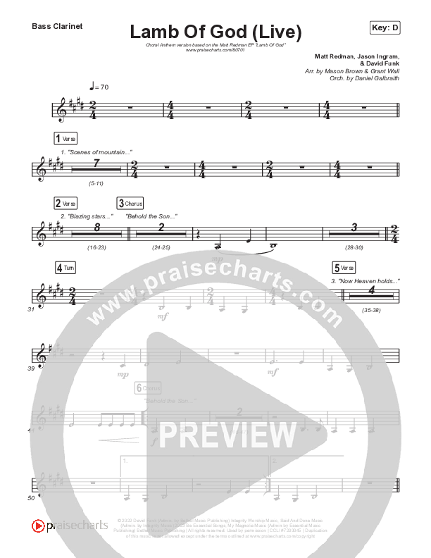 Lamb Of God (Choral Anthem SATB) Bass Clarinet (Matt Redman / David Funk / Arr. Mason Brown)