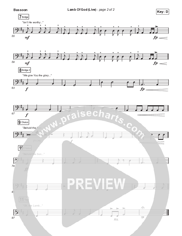 Lamb Of God (Choral Anthem SATB) Bassoon (Matt Redman / David Funk / Arr. Mason Brown)