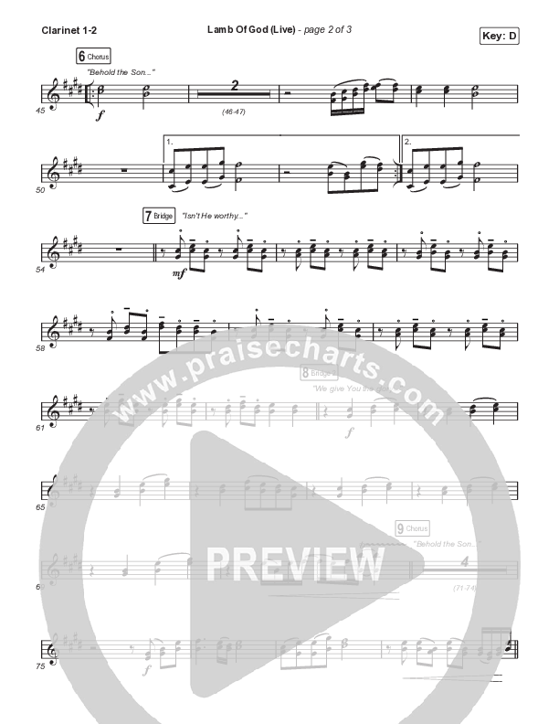 Lamb Of God (Choral Anthem SATB) Clarinet 1,2 (Matt Redman / David Funk / Arr. Mason Brown)