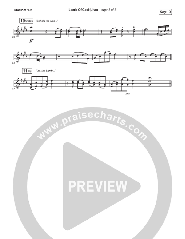 Lamb Of God (Choral Anthem SATB) Clarinet 1/2 (Matt Redman / David Funk / Arr. Mason Brown)