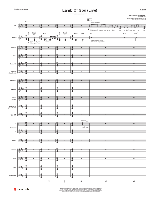 Lamb Of God (Choral Anthem SATB) Orchestration (Matt Redman / David Funk / Arr. Mason Brown)
