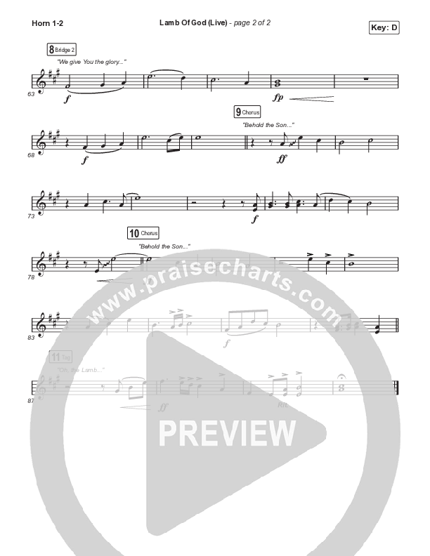 Lamb Of God (Choral Anthem SATB) French Horn 1,2 (Matt Redman / David Funk / Arr. Mason Brown)