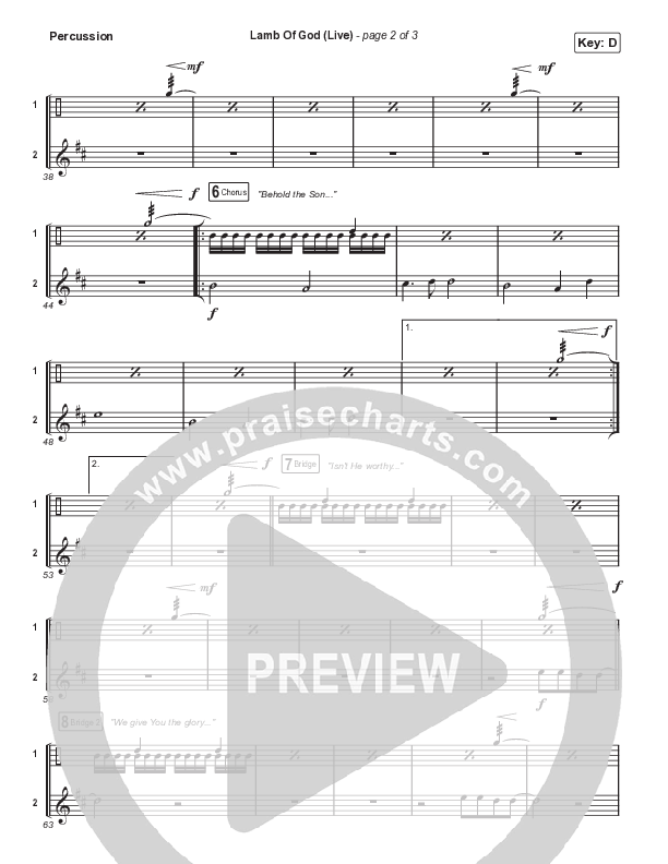 Lamb Of God (Choral Anthem SATB) Percussion (Matt Redman / David Funk / Arr. Mason Brown)