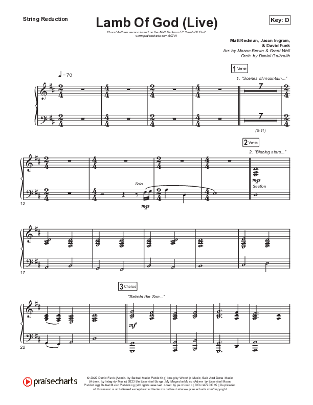 Lamb Of God (Choral Anthem SATB) String Reduction (Matt Redman / David Funk / Arr. Mason Brown)