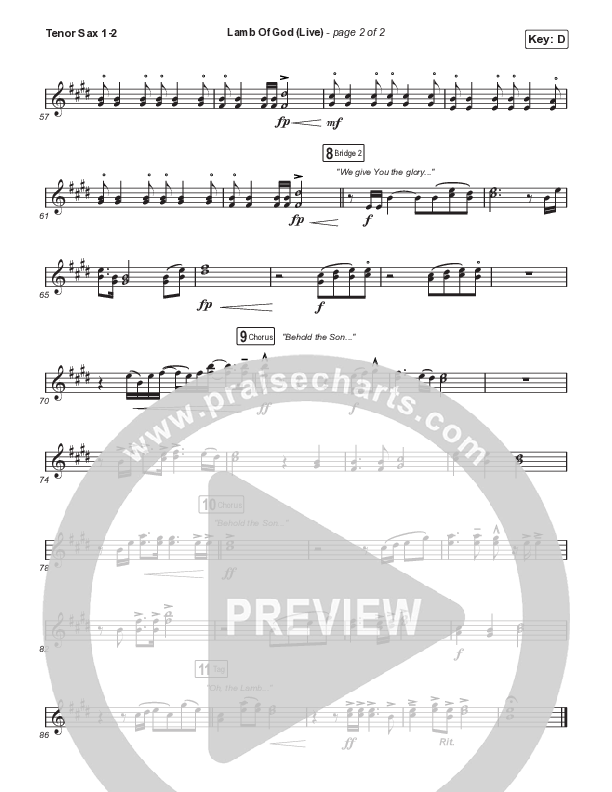 Lamb Of God (Choral Anthem SATB) Tenor Sax 1,2 (Matt Redman / David Funk / Arr. Mason Brown)