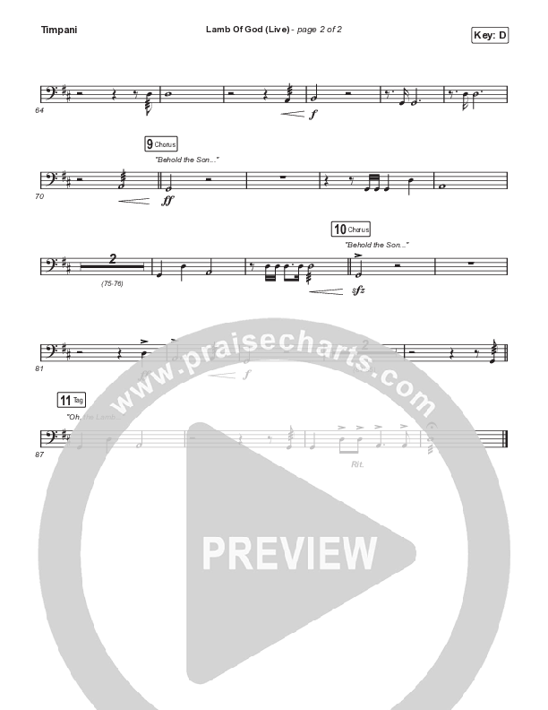 Lamb Of God (Choral Anthem SATB) Timpani (Matt Redman / David Funk / Arr. Mason Brown)