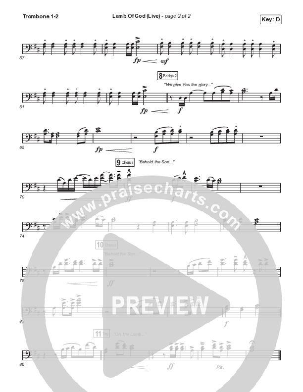 Lamb Of God (Choral Anthem SATB) Trombone 1/2 (Matt Redman / David Funk / Arr. Mason Brown)