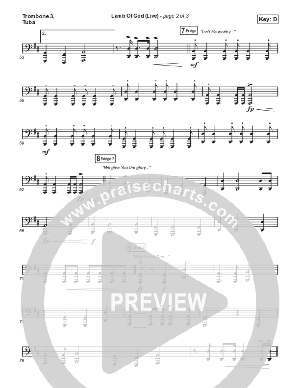 Lamb Of God (Choral Anthem SATB) Trombone 3/Tuba (Matt Redman / David Funk / Arr. Mason Brown)