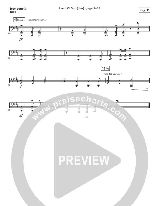 Lamb Of God (Choral Anthem SATB) Trombone 3/Tuba (Matt Redman / David Funk / Arr. Mason Brown)