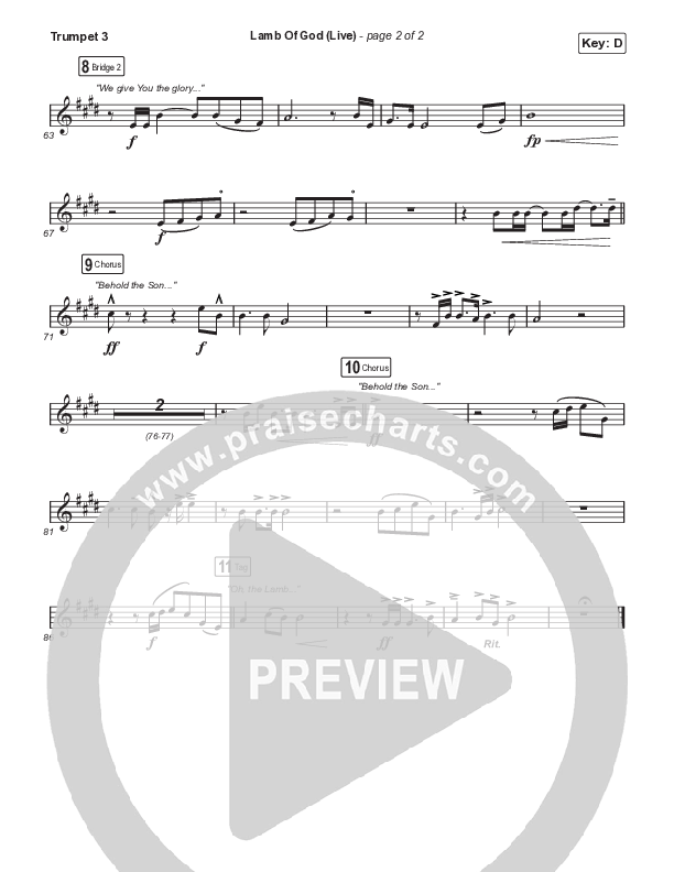 Lamb Of God (Choral Anthem SATB) Trumpet 3 (Matt Redman / David Funk / Arr. Mason Brown)