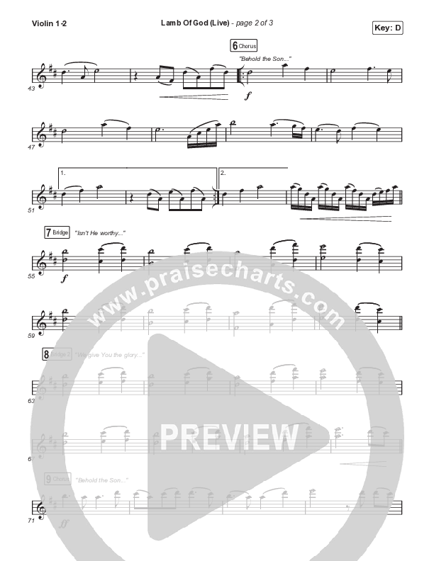 Lamb Of God (Choral Anthem SATB) Violin 1,2 (Matt Redman / David Funk / Arr. Mason Brown)
