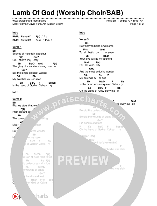 Lamb Of God (Worship Choir/SAB) Chords & Lyrics (Matt Redman / David Funk / Arr. Mason Brown)