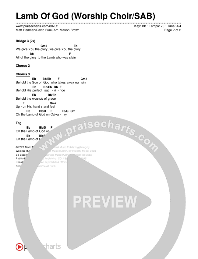 Lamb Of God (Worship Choir/SAB) Chords & Lyrics (Matt Redman / David Funk / Arr. Mason Brown)