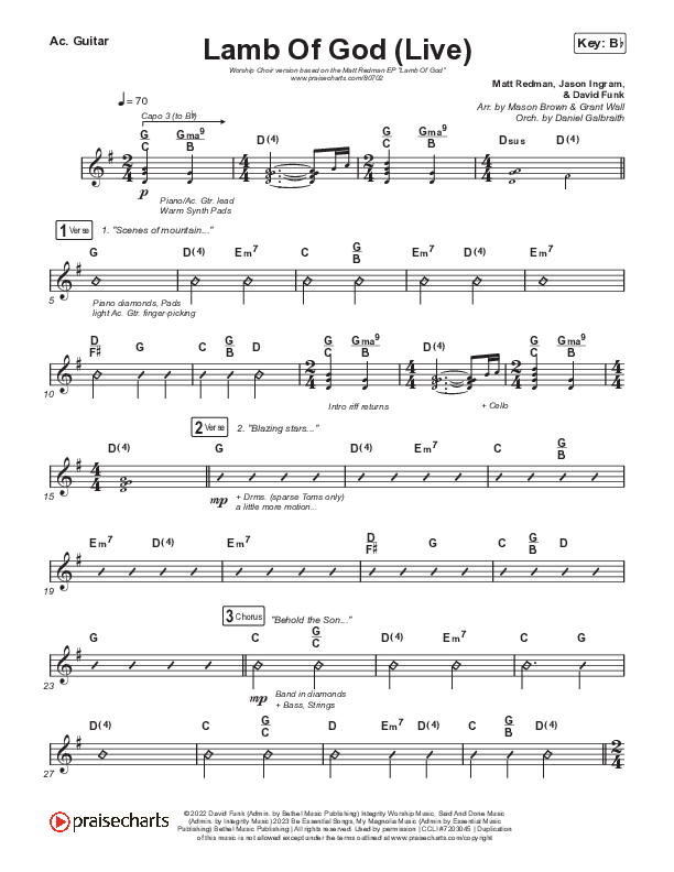 Lamb Of God (Worship Choir/SAB) Acoustic Guitar (Matt Redman / David Funk / Arr. Mason Brown)