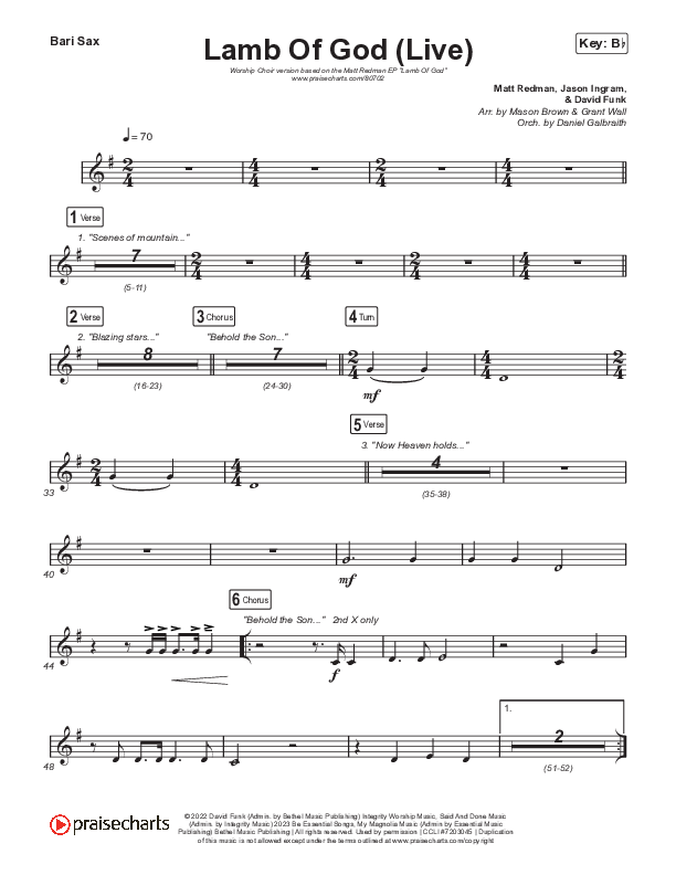 Lamb Of God (Worship Choir/SAB) Bari Sax (Matt Redman / David Funk / Arr. Mason Brown)