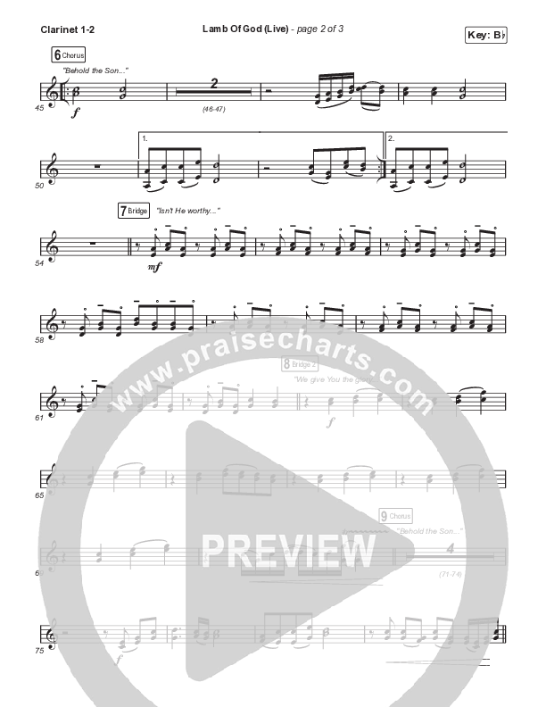 Lamb Of God (Worship Choir/SAB) Clarinet 1/2 (Matt Redman / David Funk / Arr. Mason Brown)