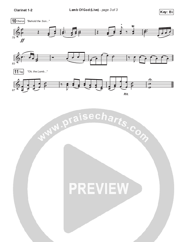 Lamb Of God (Worship Choir/SAB) Clarinet 1/2 (Matt Redman / David Funk / Arr. Mason Brown)