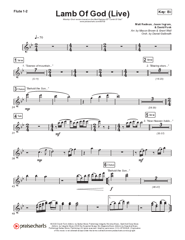 Lamb Of God (Worship Choir/SAB) Flute 1/2 (Matt Redman / David Funk / Arr. Mason Brown)