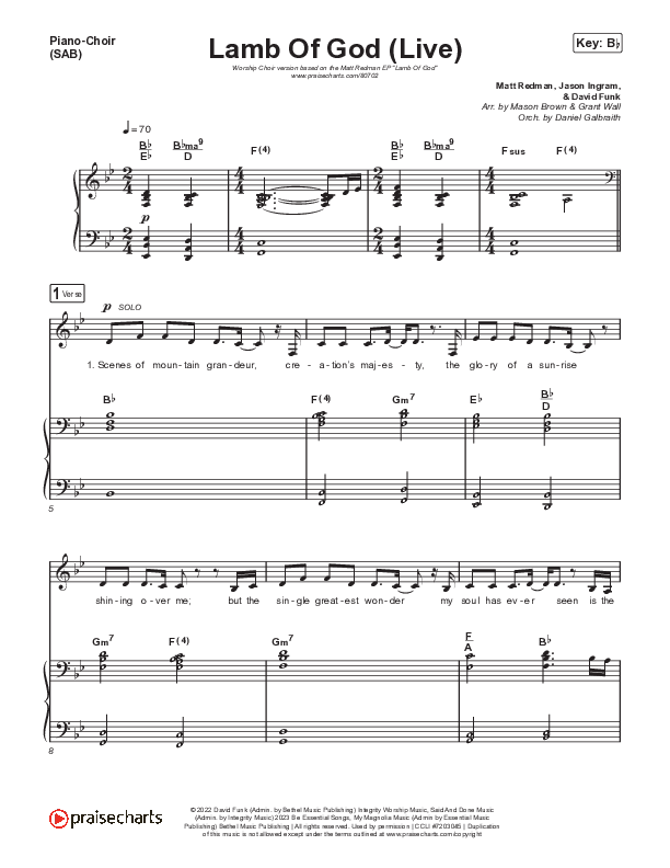 Lamb Of God (Worship Choir/SAB) Piano/Choir (SAB) (Matt Redman / David Funk / Arr. Mason Brown)