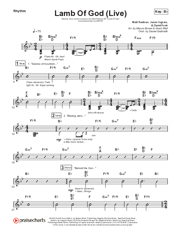 Lamb Of God (Worship Choir/SAB) Rhythm Chart (Matt Redman / David Funk / Arr. Mason Brown)