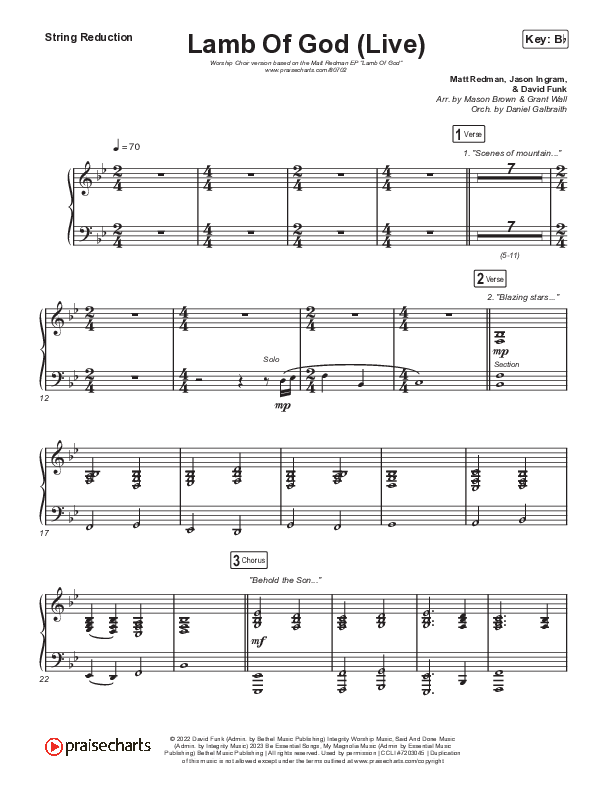 Lamb Of God (Worship Choir/SAB) String Reduction (Matt Redman / David Funk / Arr. Mason Brown)