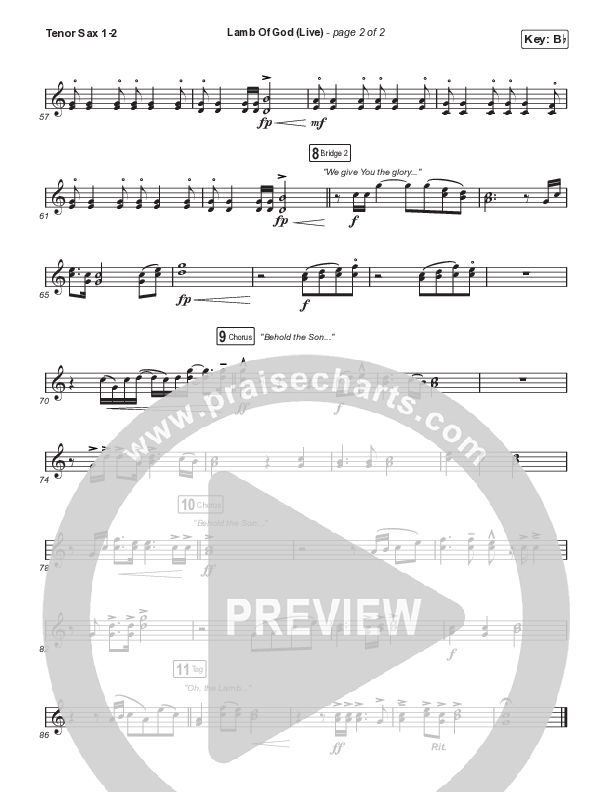 Lamb Of God (Worship Choir/SAB) Tenor Sax 1/2 (Matt Redman / David Funk / Arr. Mason Brown)