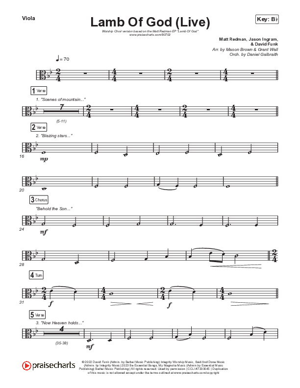 Lamb Of God (Worship Choir/SAB) Viola (Matt Redman / David Funk / Arr. Mason Brown)