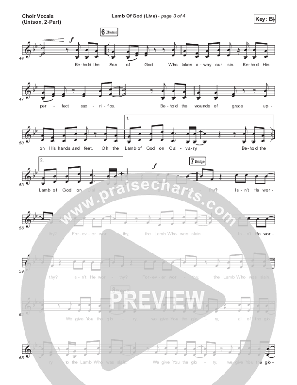 Lamb Of God (Unison/2-Part) Choir Vocals (Uni/2-Part) (Matt Redman / David Funk / Arr. Mason Brown)
