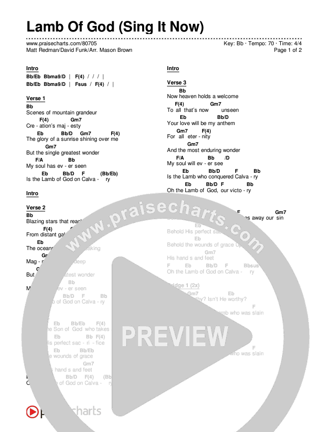 Lamb Of God (Sing It Now) Chords & Lyrics (Matt Redman / David Funk / Arr. Mason Brown)