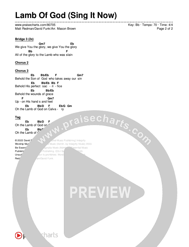 Lamb Of God (Sing It Now) Chords & Lyrics (Matt Redman / David Funk / Arr. Mason Brown)