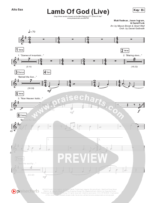 Lamb Of God (Sing It Now) Sax Pack (Matt Redman / David Funk / Arr. Mason Brown)