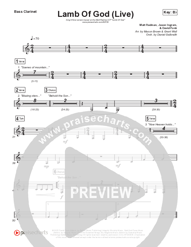 Lamb Of God (Sing It Now) Bass Clarinet (Matt Redman / David Funk / Arr. Mason Brown)