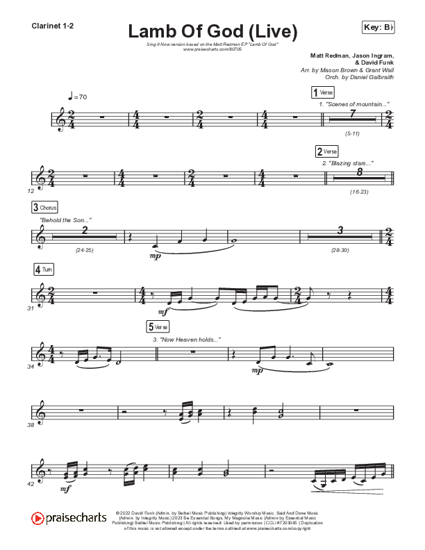 Lamb Of God (Sing It Now) Clarinet 1/2 (Matt Redman / David Funk / Arr. Mason Brown)
