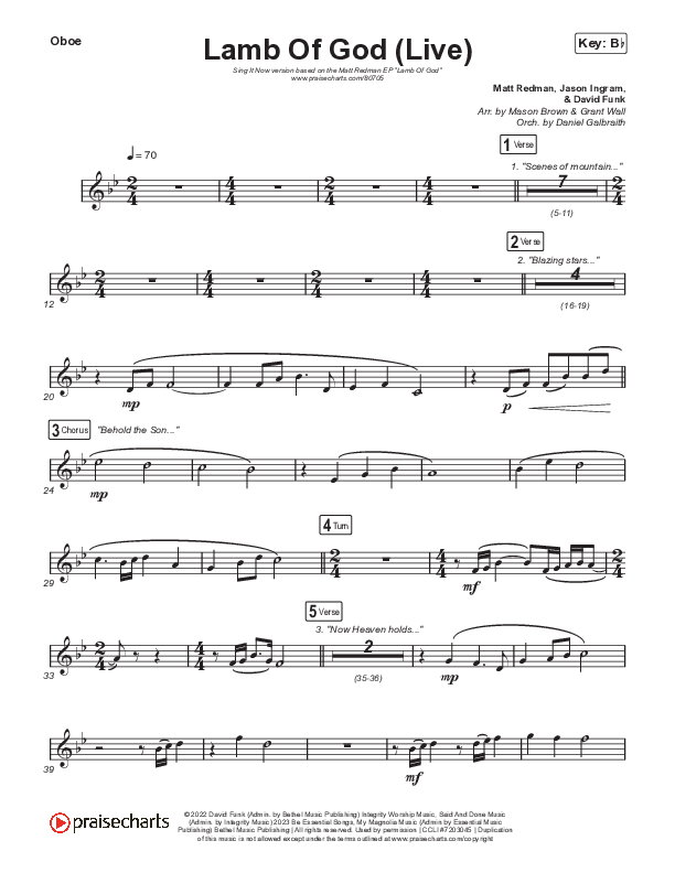 Lamb Of God (Sing It Now) Oboe (Matt Redman / David Funk / Arr. Mason Brown)